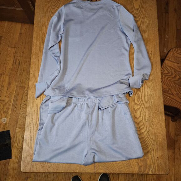 Fantaslook Blue Small Two Piece Lounge Set Outfit LS Top Wide Leg Pants - Picture 4 of 7